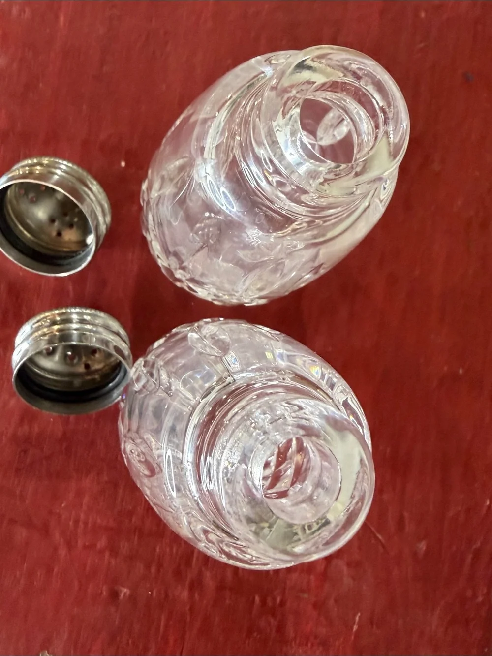 Waterford Lismore Clear Crystal Salt and Pepper Shakers with Silver Tops